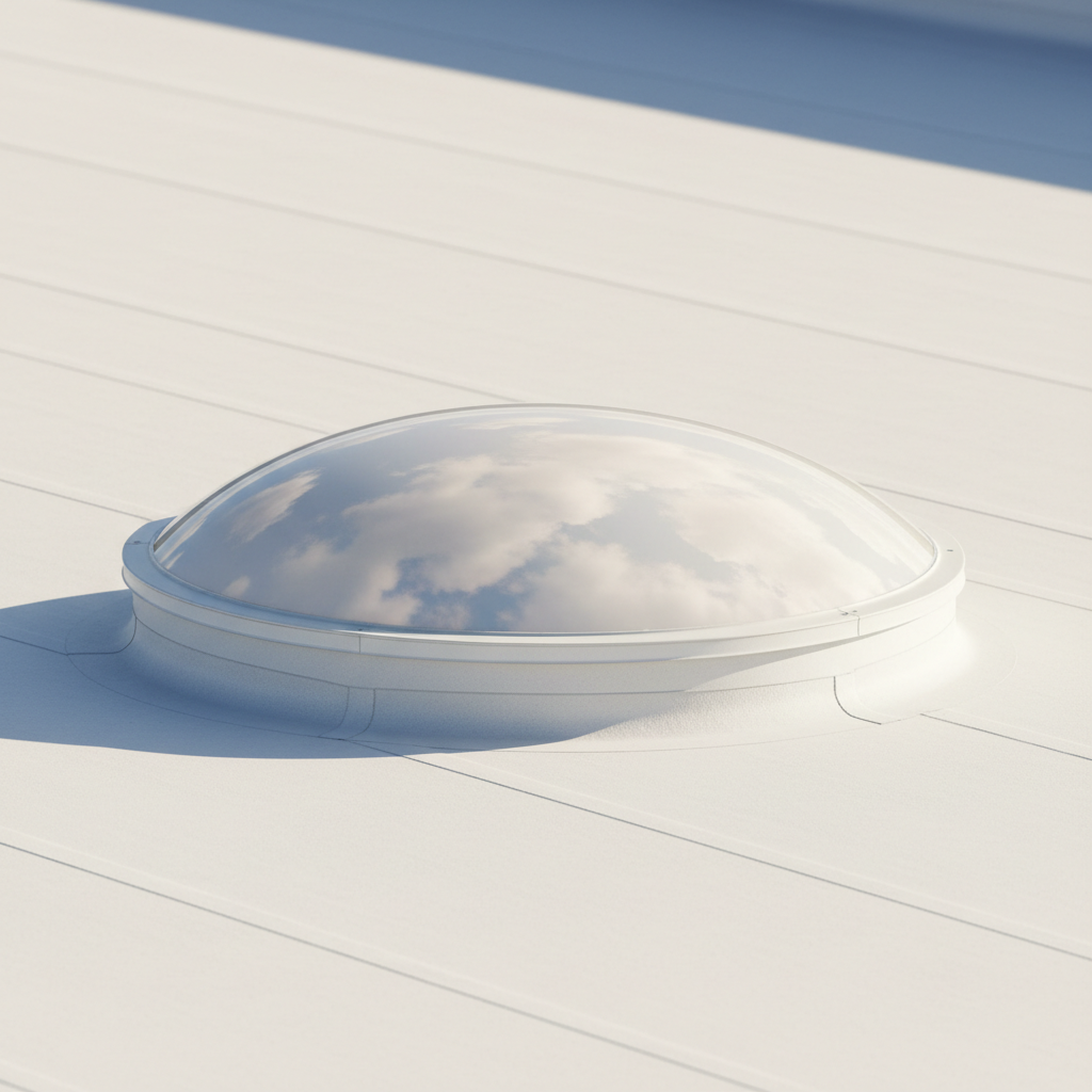 Curb-mounted polycarbonate dome skylight on a flat commercial roof