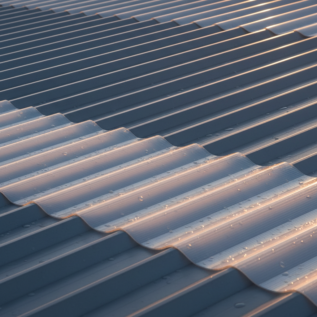 Corrugated polycarbonate daylight panels integrated into a metal roof