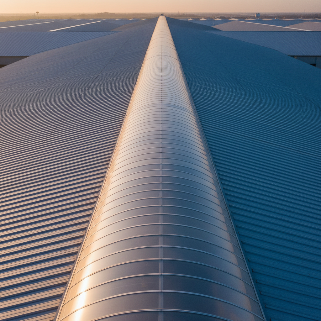 Continuous vaulted polycarbonate skylight running along an industrial roof ridge